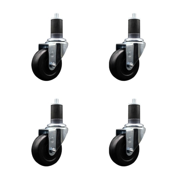 3.5'' SS Hard Rubber Wheel Swivel 1-5/8'' Expanding Stem Caster Set, 4PK